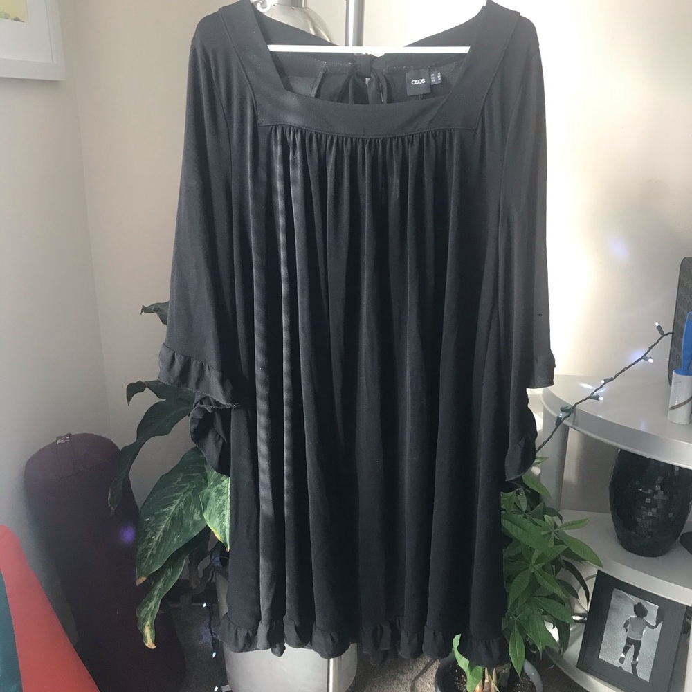 ASOS Black Ruffles Dress with Bow Size 14
